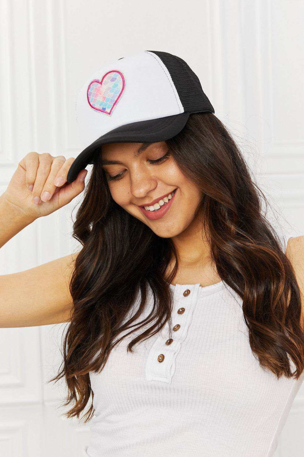 Fame Falling Trucker Hat in Black | Trendy Scalloped Design