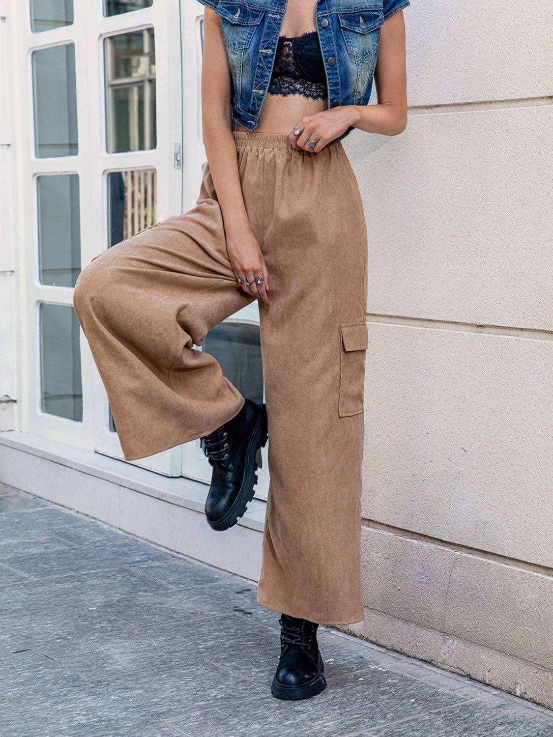 Pocketed Wide Leg Elastic Waist Pants | Comfortable Fit