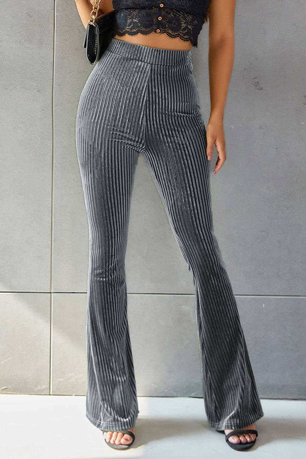 Ribbed High Waist Flare Pants - Stylish & Comfortable Fit