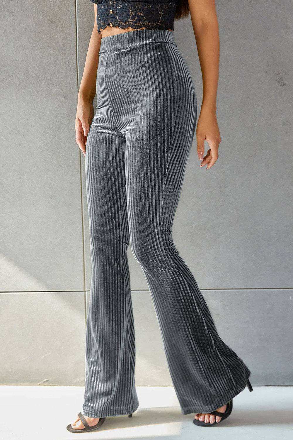 Ribbed High Waist Flare Pants - Stylish & Comfortable Fit