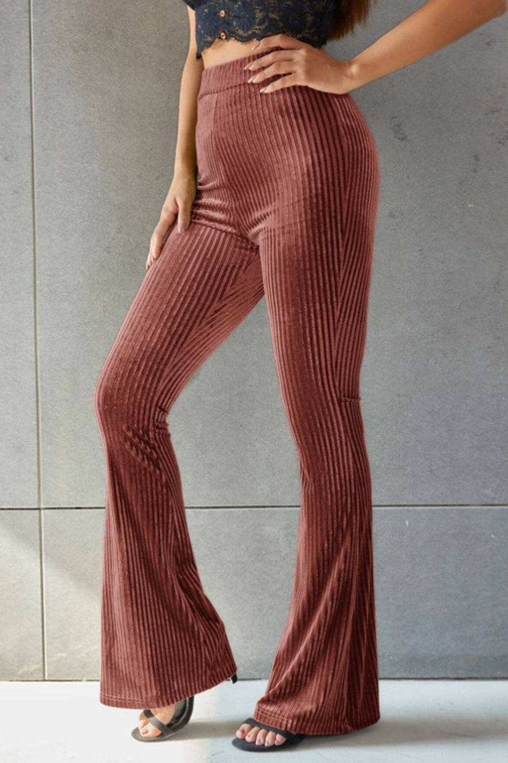 Ribbed High Waist Flare Pants - Stylish & Comfortable Fit