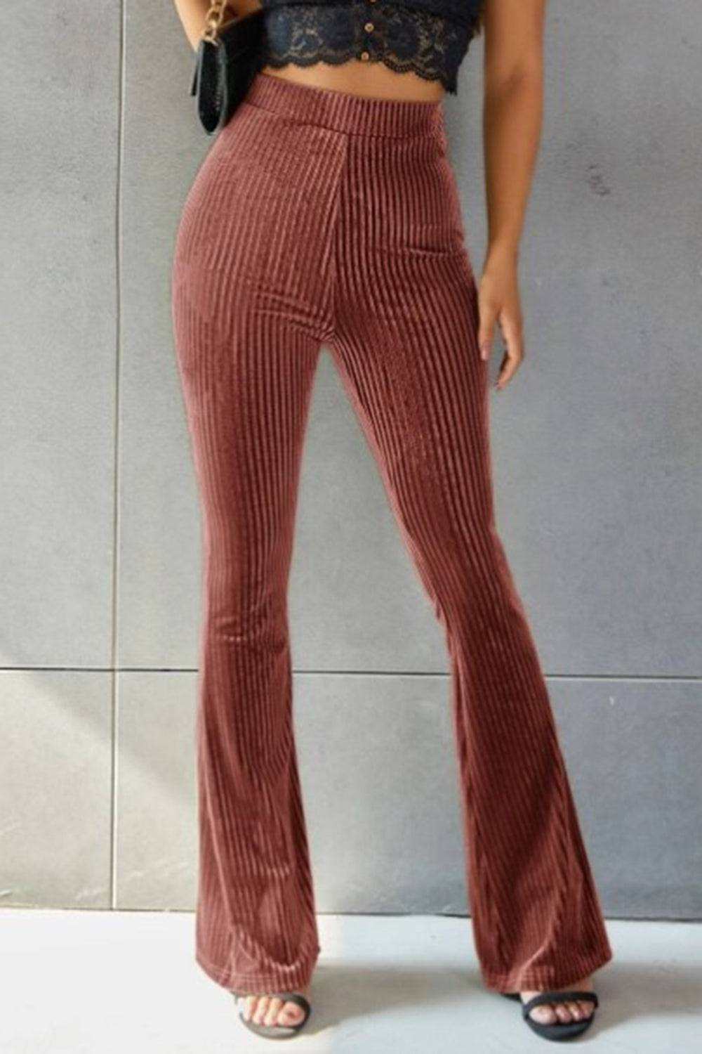 Ribbed High Waist Flare Pants - Stylish & Comfortable Fit