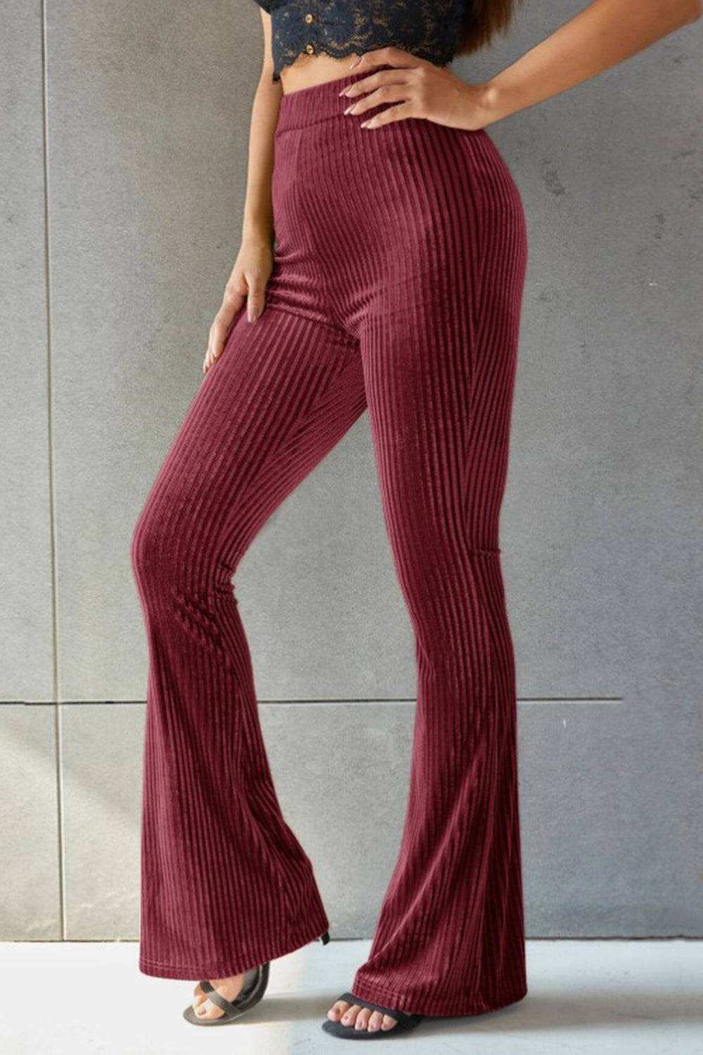 Ribbed High Waist Flare Pants - Stylish & Comfortable Fit