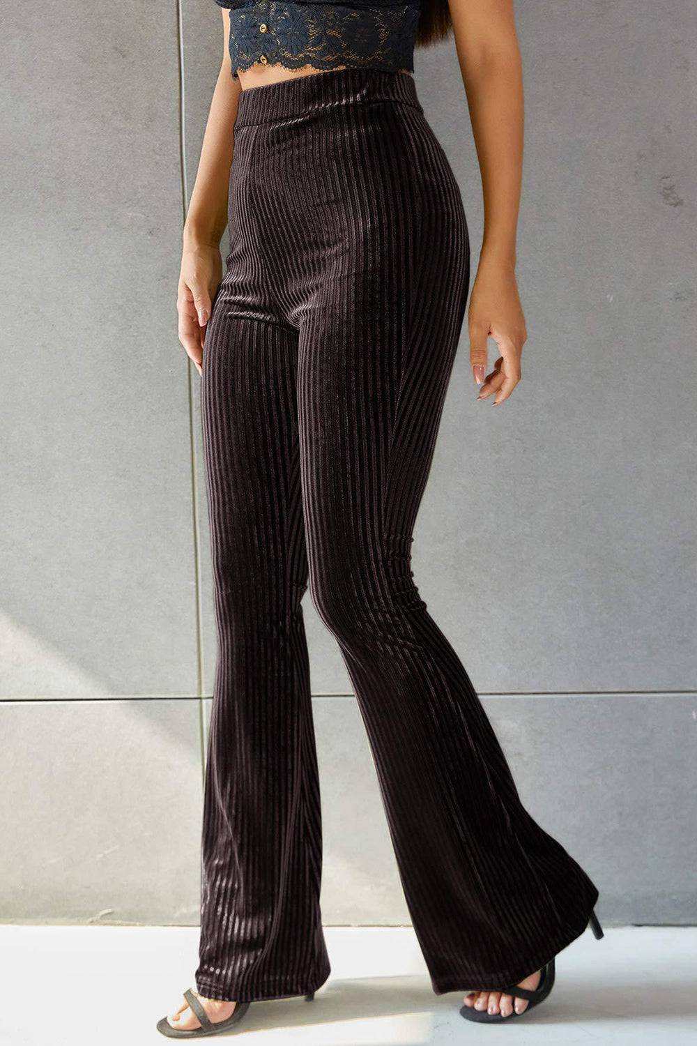 Ribbed High Waist Flare Pants - Stylish & Comfortable Fit