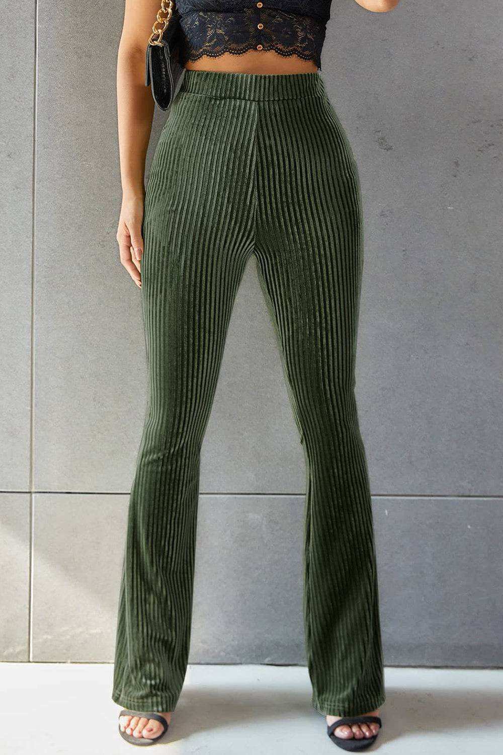 Ribbed High Waist Flare Pants - Stylish & Comfortable Fit