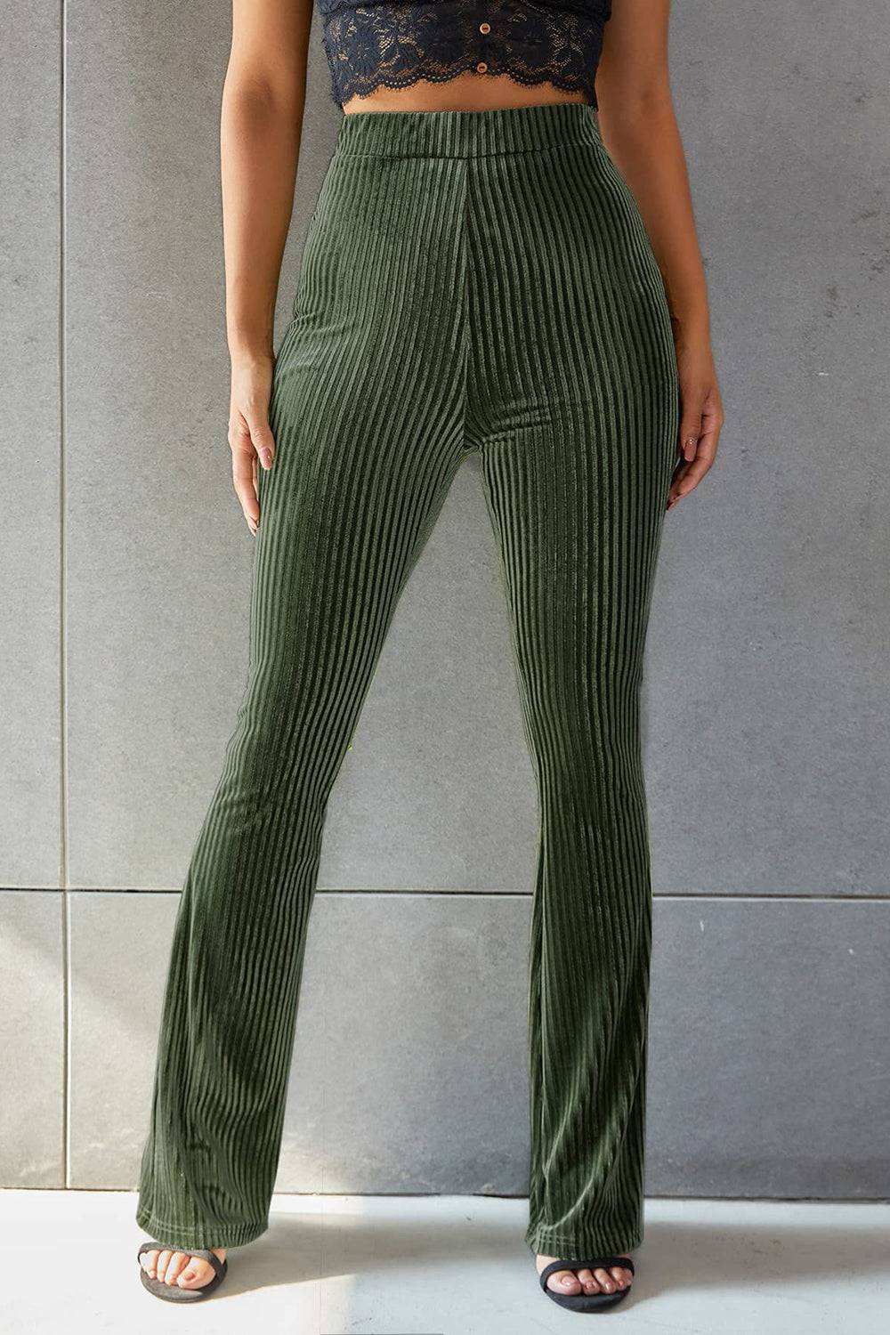 Ribbed High Waist Flare Pants - Stylish & Comfortable Fit