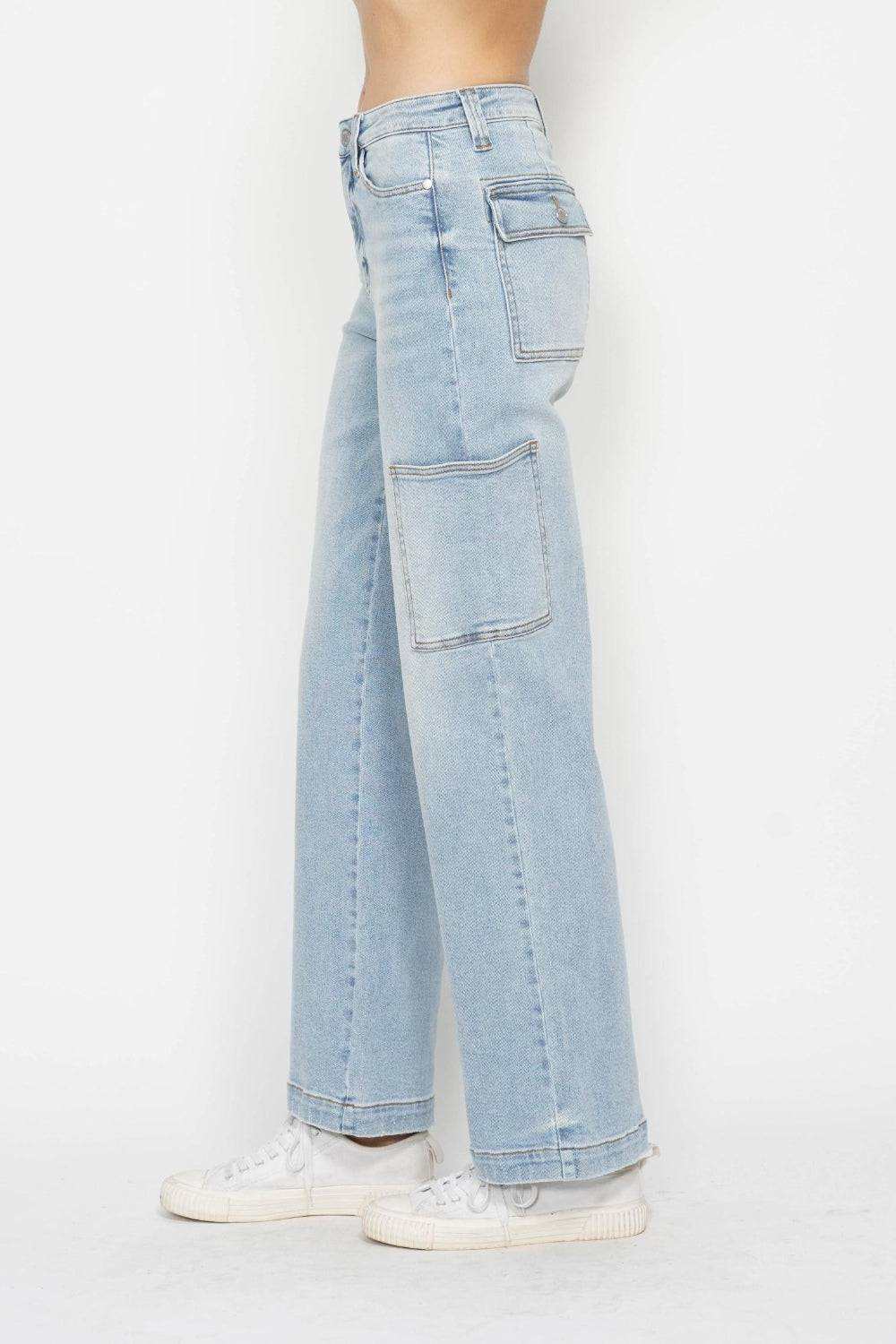 Judy Blue Full Size High Waist Straight Cargo Jeans - Trendy & Practical