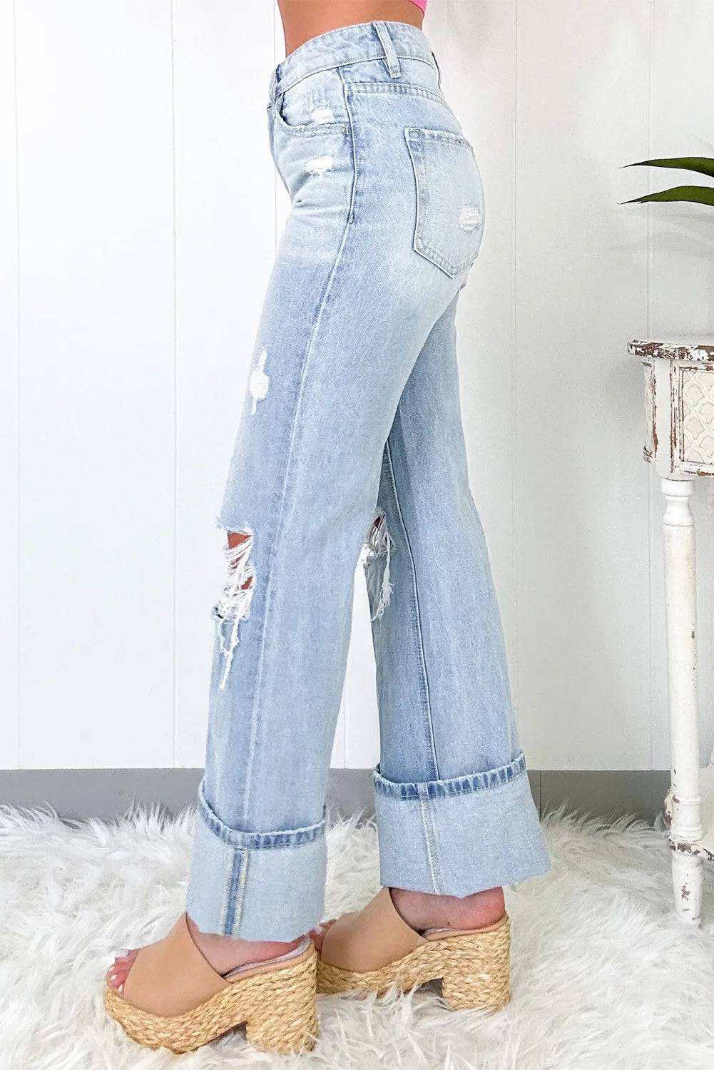 Distressed High Waist Jeans with Pockets for Stylish Comfort