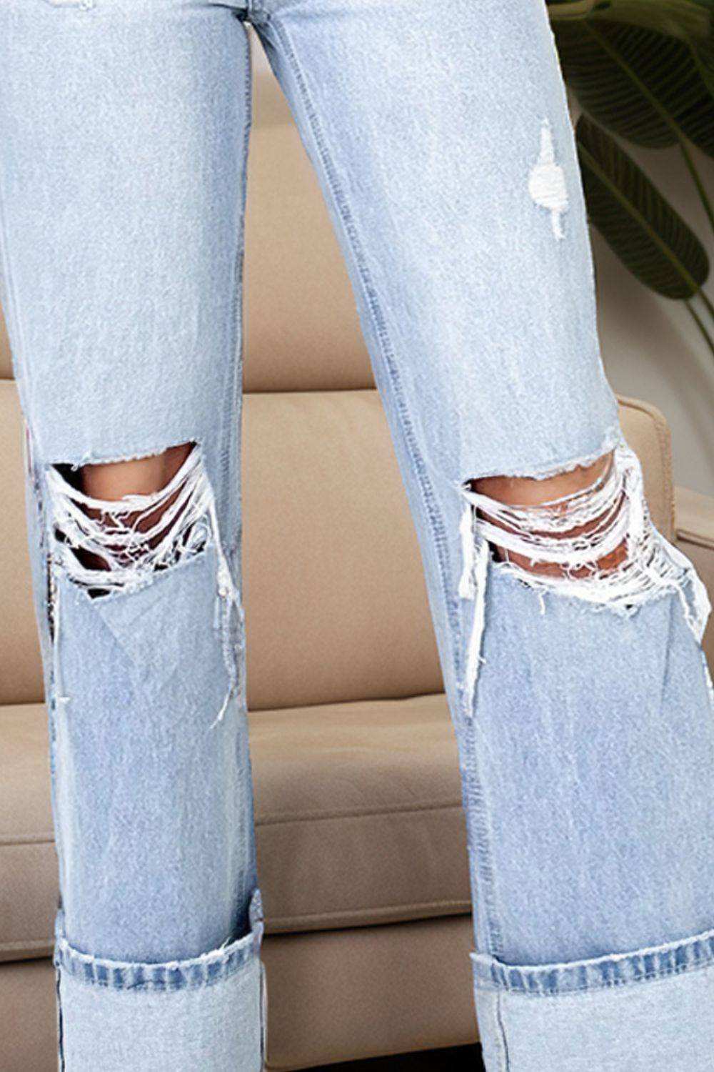 Distressed High Waist Jeans with Pockets for Stylish Comfort