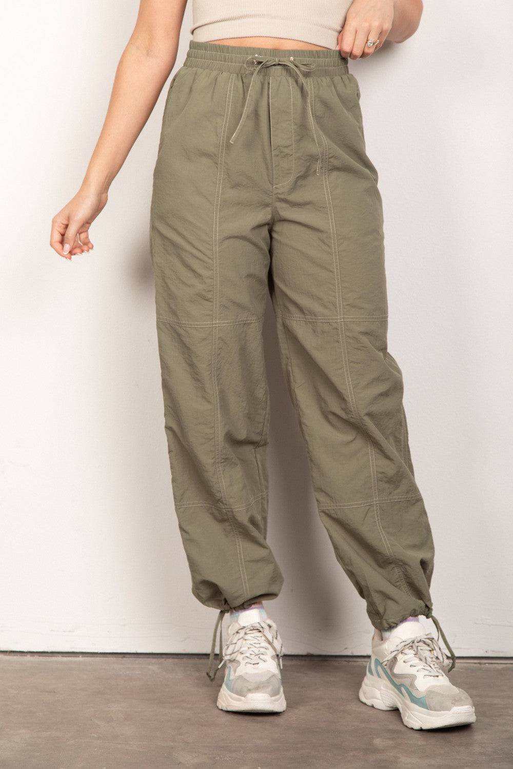 Drawstring Woven Parachute Joggers - Stylish & Comfortable Fit