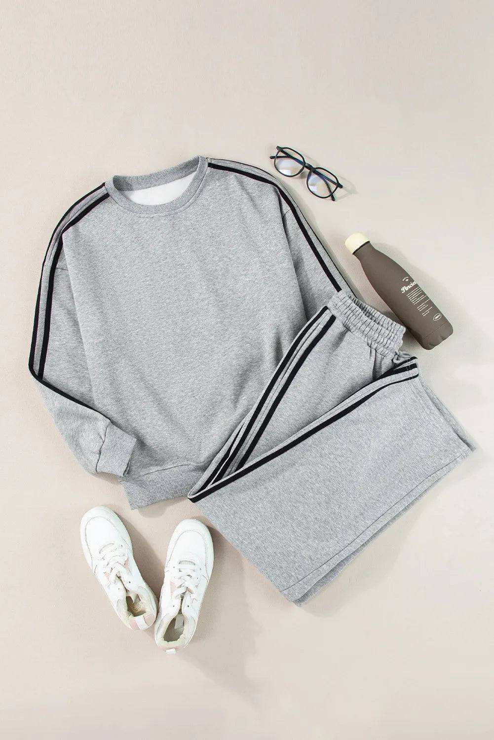 Round Neck Long Sleeve Top - Stylish Two-Piece Active Set