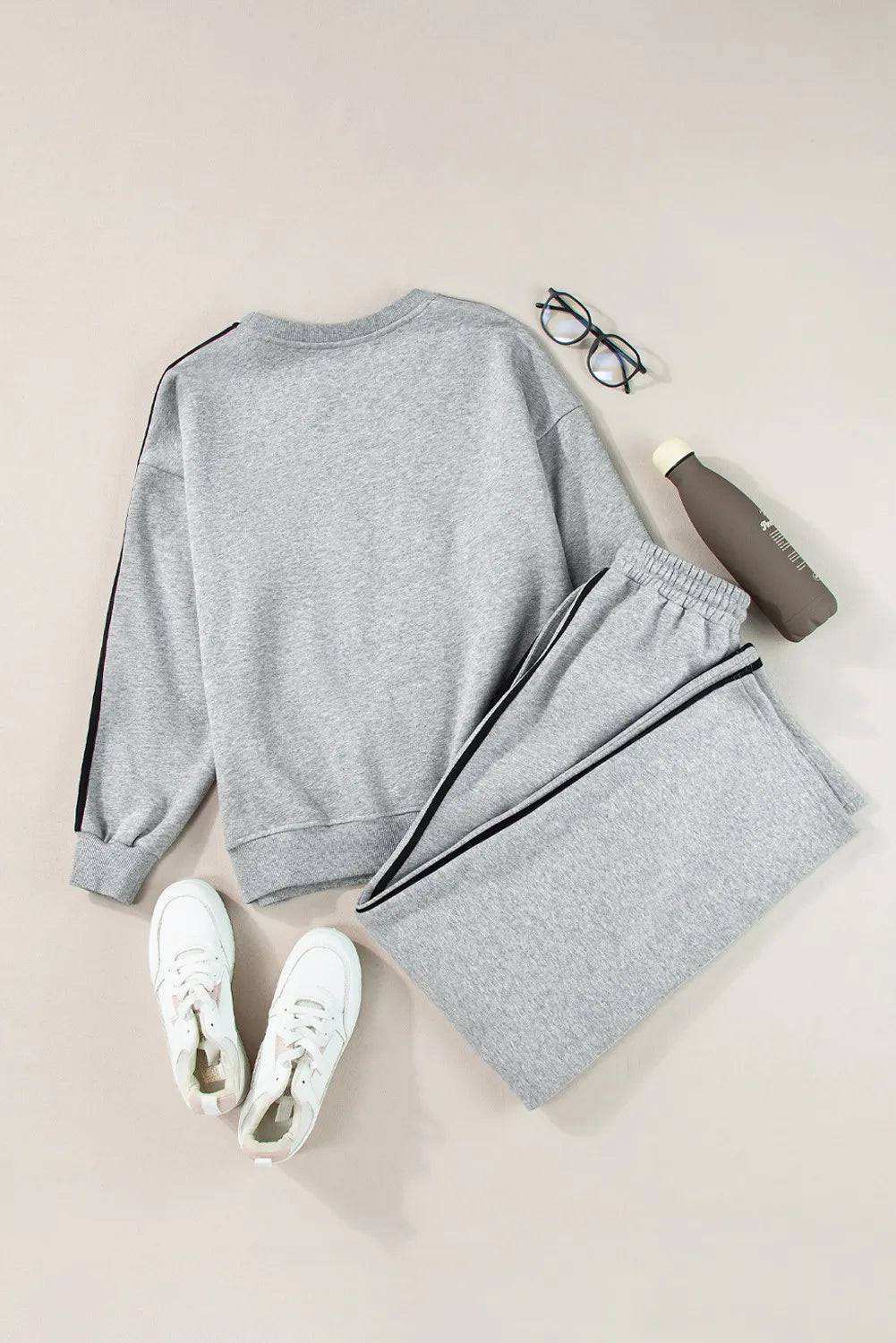 Round Neck Long Sleeve Top - Stylish Two-Piece Active Set