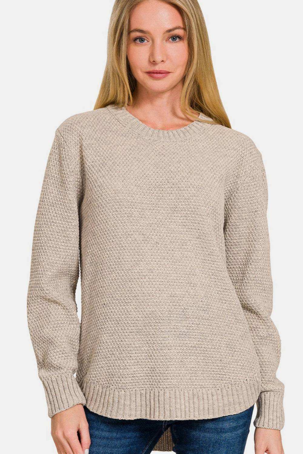 Zenana Ful Size Round Neck Long Sleeve Sweater - Chic & Cozy