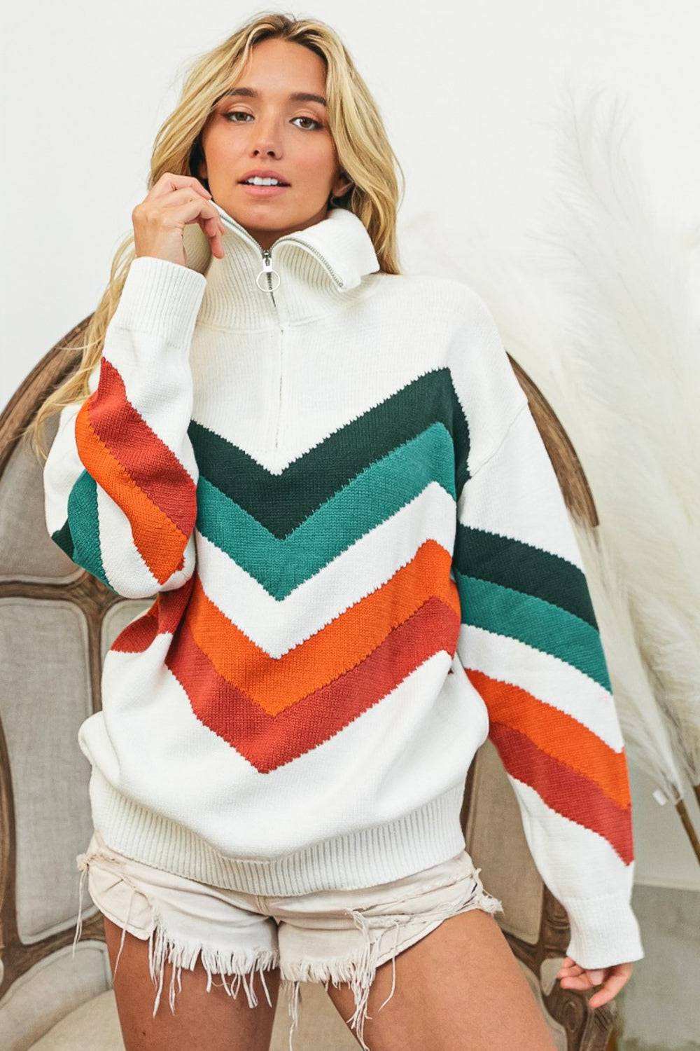 BiBi Multi Color Chevron Pattern Sweater - Stylish & Cozy